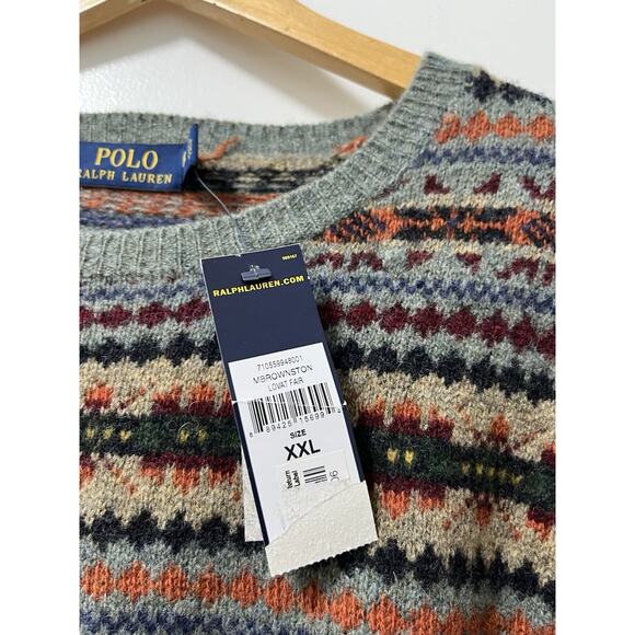 Polo Ralph Lauren Mens Fair Isle Lambs Wool Crew Neck Sweater Size XXL Gray NWT - Picture 6 of 8